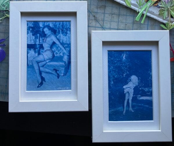 cyanotype pinup prints, framed